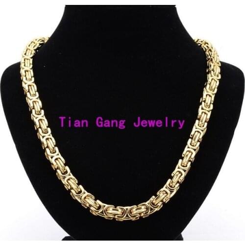 High Quality Gold Tone 316L Stainless Steel Byzantine Chain Necklace 23.6" 6/8/12/15mm Width Choose For Cool Men&Boy