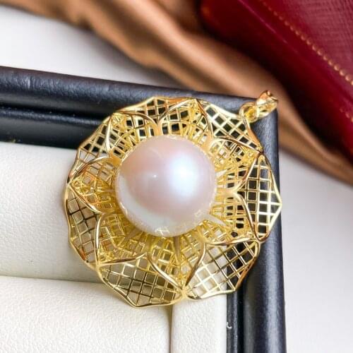 XX204 Solid 925 Sterling Silver Round 12-13mm Nature Fresh Water White Pearls Pendants Necklaces for Women Fine Birthday Gifts