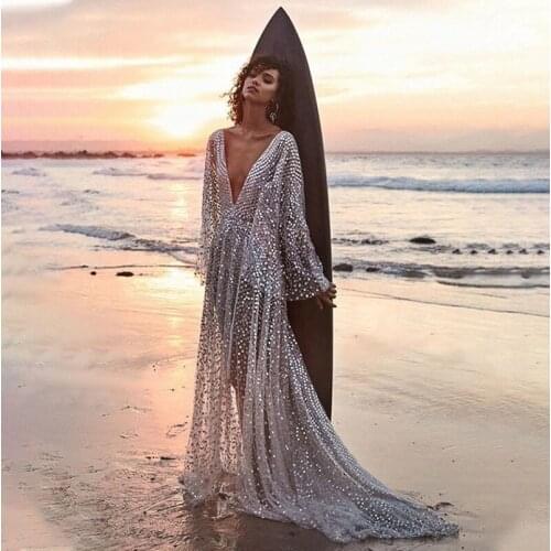 Dresses For Women Sexy V Neck Sequins Solid Side Split Bodycon Female Dress Slit Party Nightclub Dress Beach Outing Plus Size