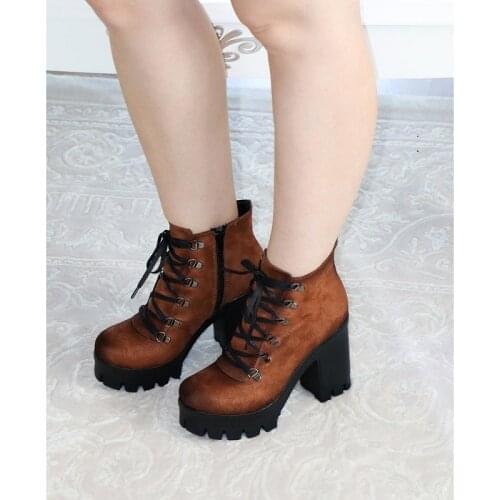 Womens Winter Fashion Platform Heel Bootie Suede Materıal Beige Layd Shoes Non-Slip Sole Round Toe With Elastic Band and