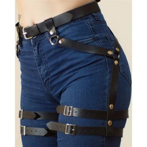 Womens PU Leather Sword Belt Waist Garter Handmade Body Bondage Sexy Leg Suspenders Restraints Belt BDSM Harness