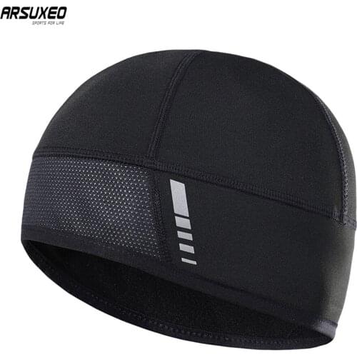 ARSUXEO Winter Fleece Cycling Cap Windproof Outdoor Sports MTB Bike Bicycle Hat Snow Skull Cap Helmet Liner For Man & Woman PT06