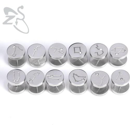 ZS Double Solid Round Constellation Studs Earring Women Stainless Steel Fake Plugs Cartilage Helix Piercing Punk Rock Earrings