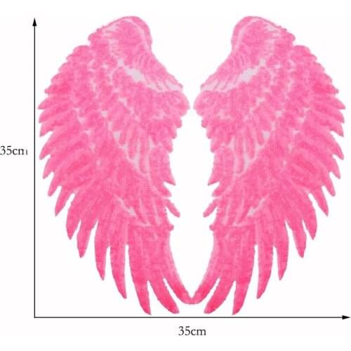 1 Pair New Arrival Pink Sequins Wings Patches Iron on Patch for Clothes Big Motif Appliques Patch DIY Sewing Accessories