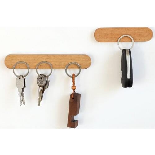 1Pc Solid Wood Key Holder Wall Hanging Wood Wall Hanging Car Keys Multifunctional Suction Magnetism Walnut Beech Wall Decoration
