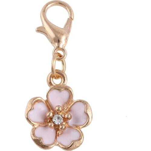 20Pcs Gold Color Pink Flower Necklaces&Pendants Christmas New Women Dangle Jewelry