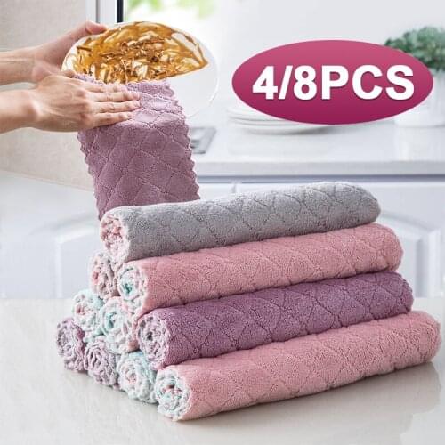 4pcs/lot 8pcs/lot Home Super Absorbent Microfiber Towels Kitchen Thicker Wipe Dish Cloth for Cleaning Table kitchen Towel