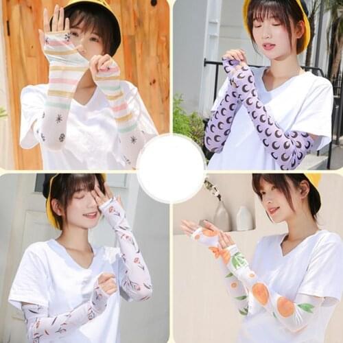1pairgirl Ice Silk Sunscreen Sleeve Floral Print Sun Shade Arm Cover For Outdoor Activities