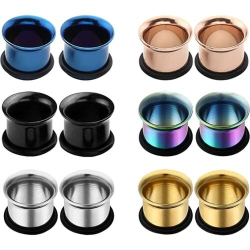 2pcs Single Flare Plugs Ear Gauges Tunnels Flesh Plug Eyelet Stainless Steel Stretcher Body Piercing Jewelry 1.6mm-16mm