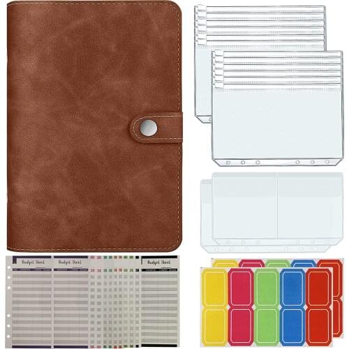 29PCS A6 Budget Planner Organizer Budget Binder with Cash Envelopes,6 Ring Leather Binder Cover with 14 PCS Binder Pockets
