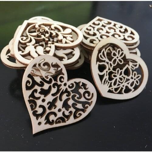 50pcs/lot Flower Heart Shape Wooden Craft Hanging Ornament Home Party Table Decoration DIY Handmade Scrapbooking Crafts 62569