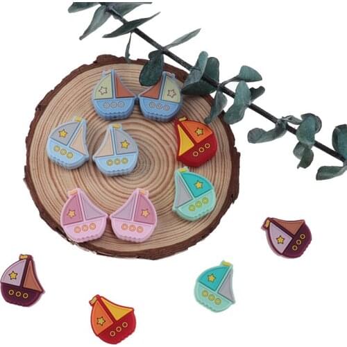 50pcs Silicone Beads Sailboat Baby Teething Beads Food Grade Silicone Pacifier Chain Chewing Beads Baby Goods BPA Free Toys