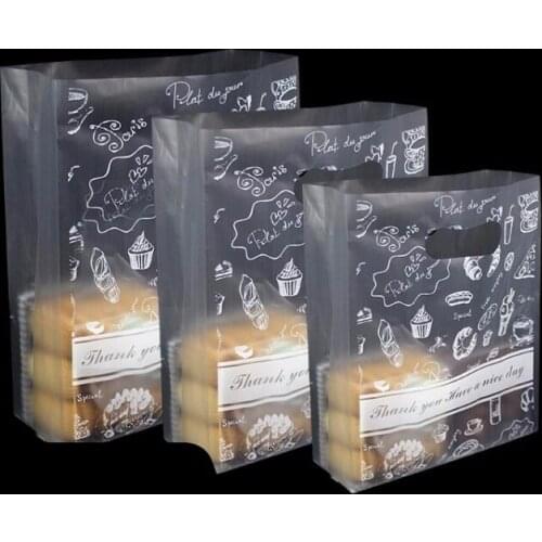 500pcs/lot Translucent Clear Flat Bottom Plastic Bag Packaging Toast Baking Bread Cake Storage Packing Bags With Handle