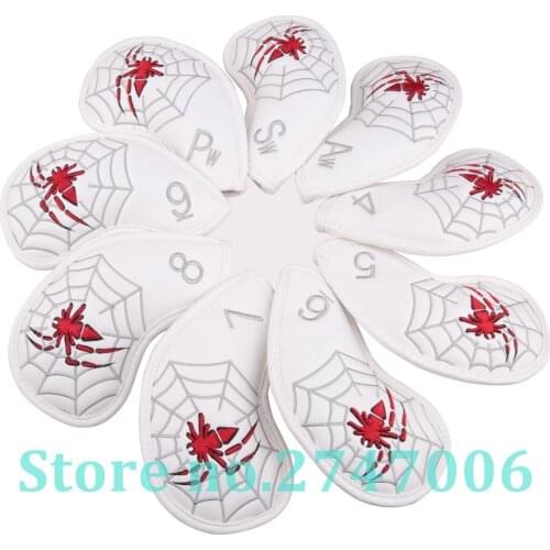 9pcs/set White PU with Spider Embroidery Golf Club Iron Head Cover Synthetic Leather Iron Headcover Set