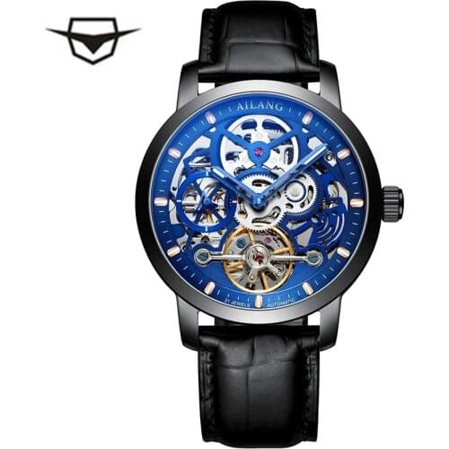 AILANG New Mens Watch Business Hollow Automatic Mechanical 30M Waterproof Tourbillon Pointer Watches Relogio Masculino 6811D