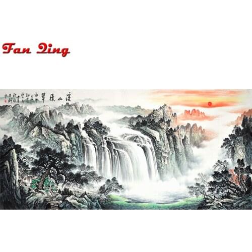 Mountain and River Sunrise Full Drill square round Diamond embroidery Chinese landscape 5D DIY Diamond Painting Cross Stitch