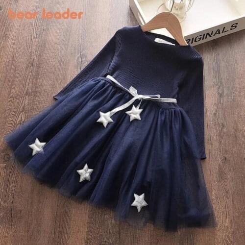 Bear Leader Kids Lace Drsses for Girls Party Dress Star Printed Birthday Tutu Dresses Children Casual Wear 3 5 7 Years Vestidos