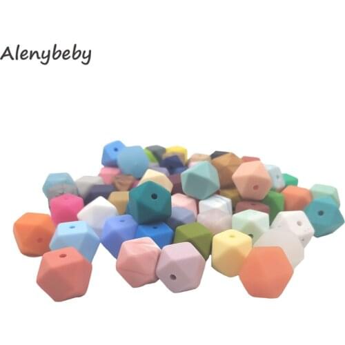 50pcs 17MM Silicone Hexagon Beads BPA Free Baby Teething Beads Food Grade Silicone Teether Chew Necklace Toys Baby Shower Gifts