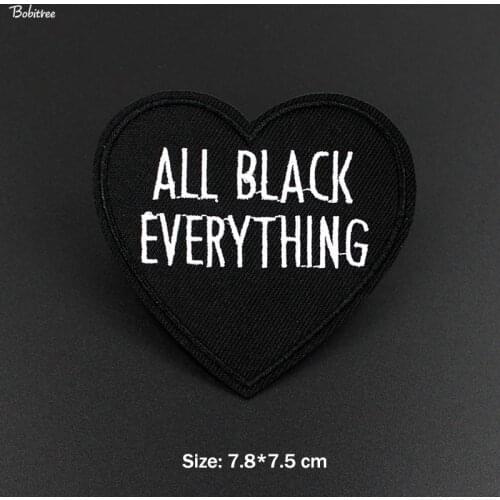 Black Heart Letters Patches for Clothes Jacket Jeans Iron on Badges Embroidery Stickers Applique Backpack Decoration