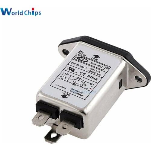 CW1D-10A-T EMI RFI Filter AC 250V 10A IEC 320 C14 Male Plug 3 Pins Black PCB Panel Power Socket Filter For Measuring Equipment