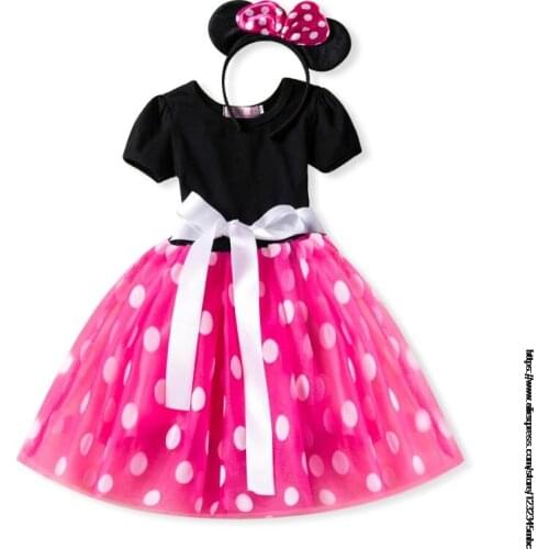 Disney Girl Summer Dress For 1-6 Years Girls Mickey Minnie Clothing Kids Birthday Party Princess Costume Children Dresses +Scarf