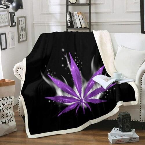 Leaf Fleece Throw Blanket for Sofa Bed Couch Weed Leaf Plush Blanket Chic Smoky Leaves Sherpa Blanket Purple