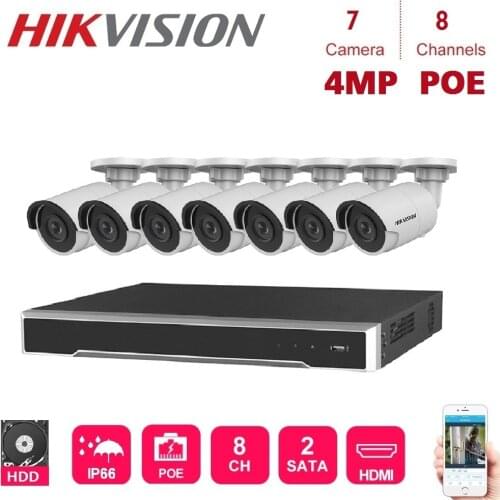 8Channels Hikvision POE NVR Video Surveillance Kits with 7PCS 4MP IP Camera Network Night Vision CCTV Security System Kit