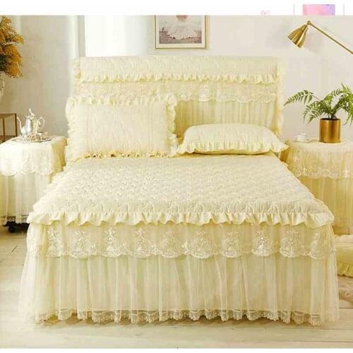 Korean Lace Bedspread Bed Skirt Princess Bedding Home decoration 1/3pcs Bedclothes Bed sheet Pillowcases Twin/Queen/King Size