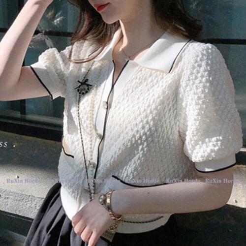 French perfume hubble-bubble sleeve texture lines paragraphs short thin sweater dress POLO brought the temperament of cardigan j