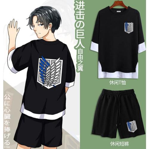 Anime Attack On Titan Coaplay Costume Cotton Half Sleeve T-shirt Mens Cos Suit Spring And Summer Wing Of Freedom Levi Ackerman