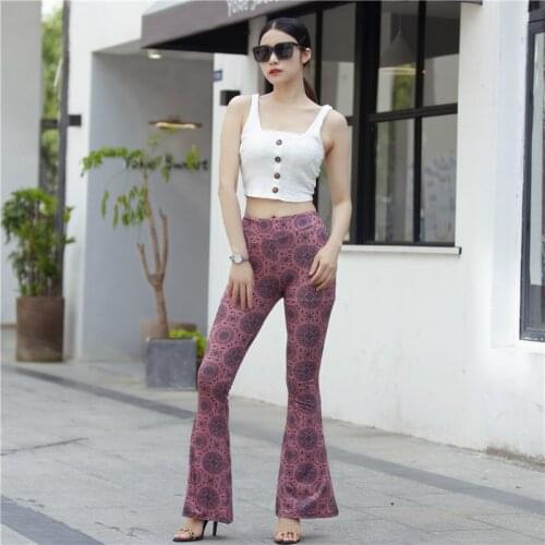High Waist Print Flare Leggings Summer Vintage Flare Pants Women Fashion Sexy Bodycon Trousers Casual Bell Bottom Boho Leggings