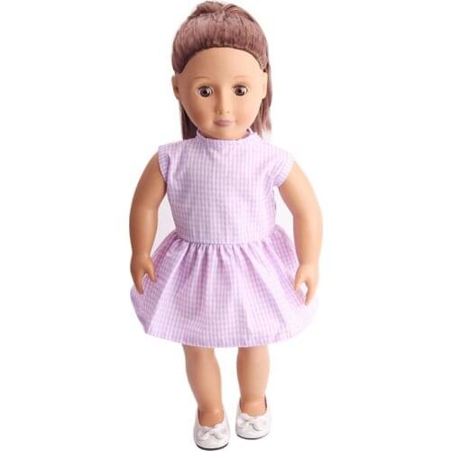 Summer New Pattern Sweet Plaid Dress Fit 18 Inch American&43cm Baby New Born Doll Clothes Accessories Girls' Toys
