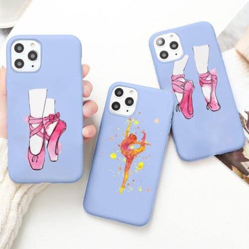 Cute cartoon art colorful ballerina Phone Case Candy Color Blue for iPhone 11 12 pro XS MAX 8 7 6 6S Plus X 5S SE 2020 XR