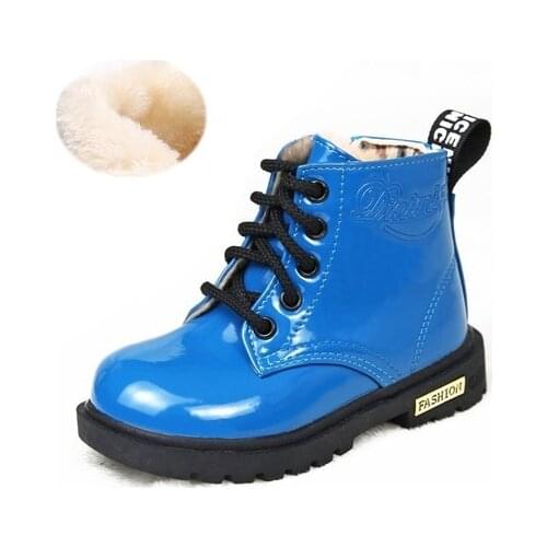 New Children Martin Boots Bright Skin Waterproof Motorcycle Boots Winter Kids Snow Boots Brand Girls Princess Shoes Rubber Boots