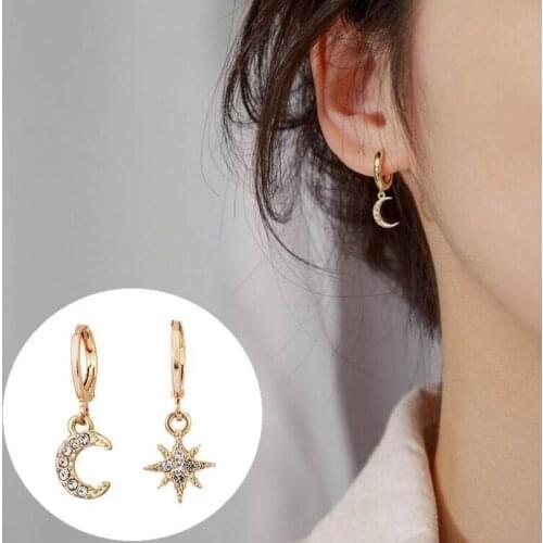 New Fashion Classic Geometric Ladies Pendant Earrings Star and Moon Asymmetrical Earrings Womens Luxury Jewelry Easy To Match