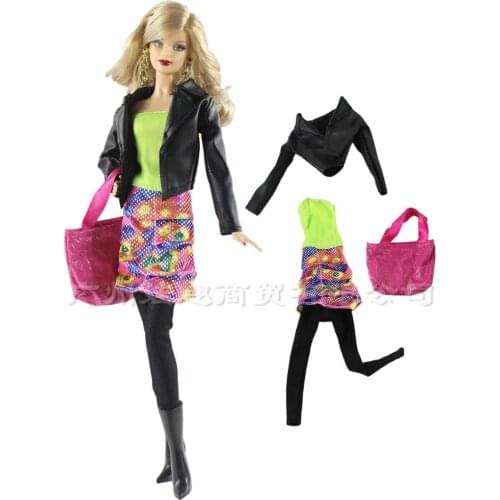 Barbie Clothes Handmade Fashion Doll Dress Office Black Jacket Handbag Doll Clothes For Barbie Accessories Girl DIY Doll Toys