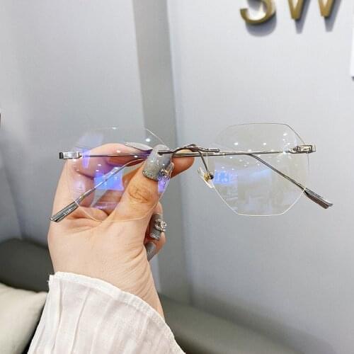 Blue Light Blocking Rimless Glasses Frame Women Spectacle Myopia Transparent Glasses Men Eyeglasses Optical Frames Adult Glasses