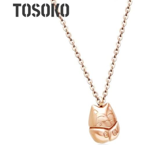 TOSOKO Stainless Steel Jewelry Cat Fashion Rose Gold Necklace Casting Chinchilla Lovely Clavicle Chain BSP083