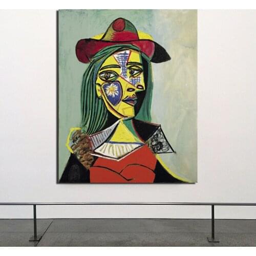 Pablo Picasso Woman In Hat And Fur Collar Canvas Painting Living Room Home Decor Modern Wall Art Oil Painting Posters Picture