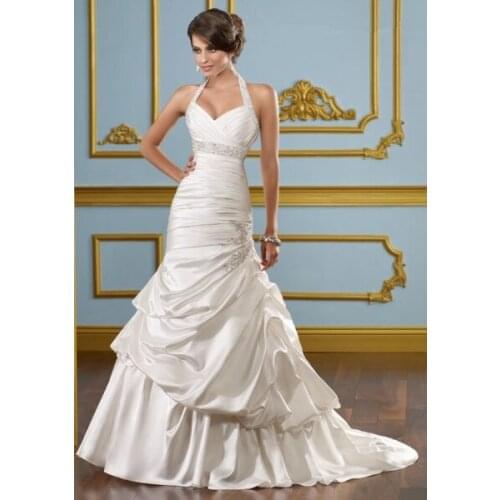 Free shipping Custom Made Vestido De Noiva 2019 Ivory Satin Beading Crystal Ruffles A-Line Robe De Mariee bridesmaid dress