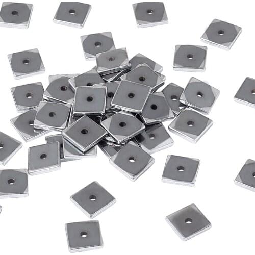50Pcs/lot 6mm Platinum Plated Spacer Beads European Flat Square Beads For for DIY Jewelry Making Bracelet Accessories Wholesale