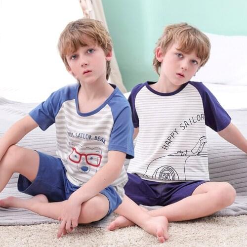 Teen Pajamas Summer Cotton Pajama Sets Big Girls Boys Sleepwear Short sleeve Children Home Clothes For Kids 8 10 12 14 16 Years