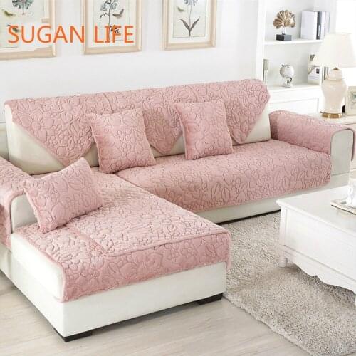 Green pink floral quilted sofa cover winter plush long fur slipcover fundas de sofa sectional couch covers fundas de sofa S-290