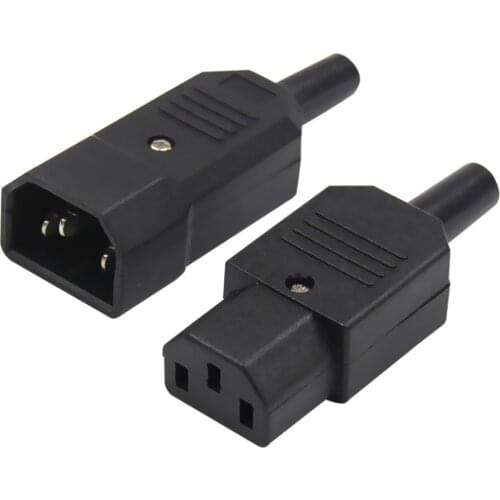 1PCS IEC Straight Cable Plug Connector C13 C14 10A 250V Black Female Male Plug Rewirable Power Connector 3 Pin AC Socket
