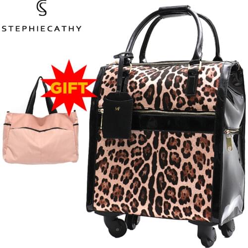 SC Luxury Leopard PU Leather Women Luggage Trolley Case Big Travel Bag Valise Suitcase On Wheels Fashion Spinner Rolling Luggage