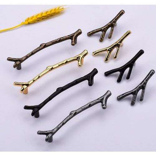 HXS Tree Branch Furniture Handles 96mm 128mm Black Silver Gold Bronze Kitchen Door Handle Cabinet Pulls Drawer Knobs Hardware