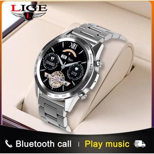 LIGE 2021 Steel Band Business Smart Watch Men Full Touch Screen Bluetooth Call Smartwatch Sport Fitnees Waterproof Smart Clocks