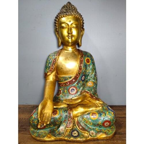 18" Tibet Buddhism Old bronze Cloisonne Enamel Shakyamuni Buddha Ten Thousand Buddhas Amitabha statue Enshrine the Buddha