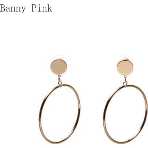 New Punk Geo Pendant Studs Earrings For Women Chunky Metal Post Earrings Fashion Jewelry Pendietes Copper Circle Earrings Bijous