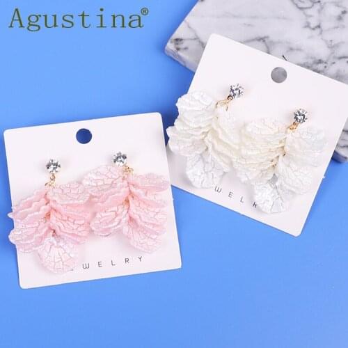 Boho White Shell Petals Crystal Drop Earrings Fashion For Women Earrings Pink Girls Wedding Jewelry Accessories Statement